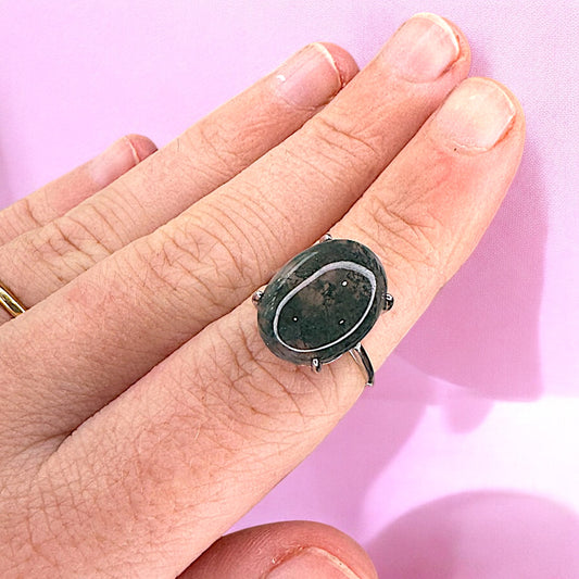 Moss Agate 925 Sterling Silver Adjustable Ring