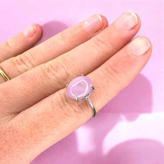 Rose Quartz 925 Sterling Silver Adjustable Ring