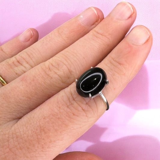 Obsidian 925 Sterling Silver Adjustable Ring