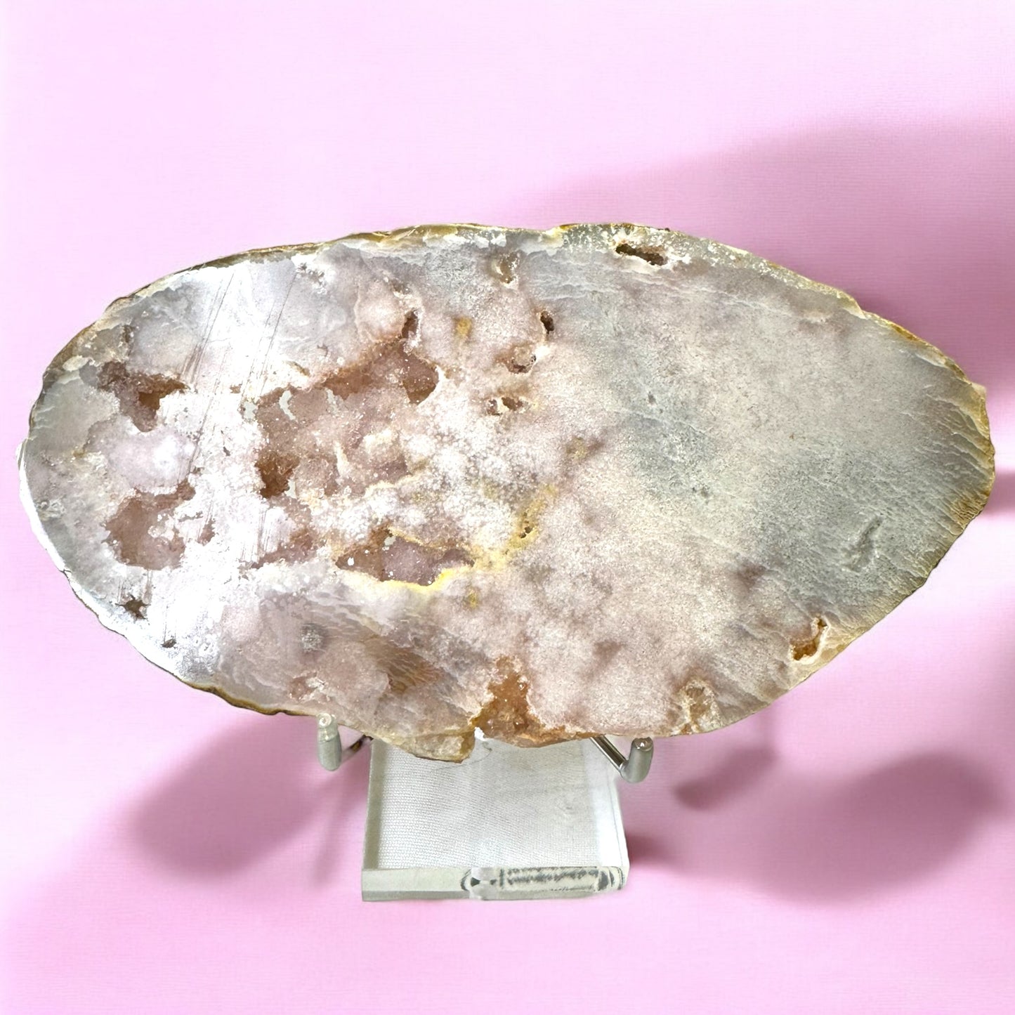 Flower Agate And Pink Amethyst Slab with Stand