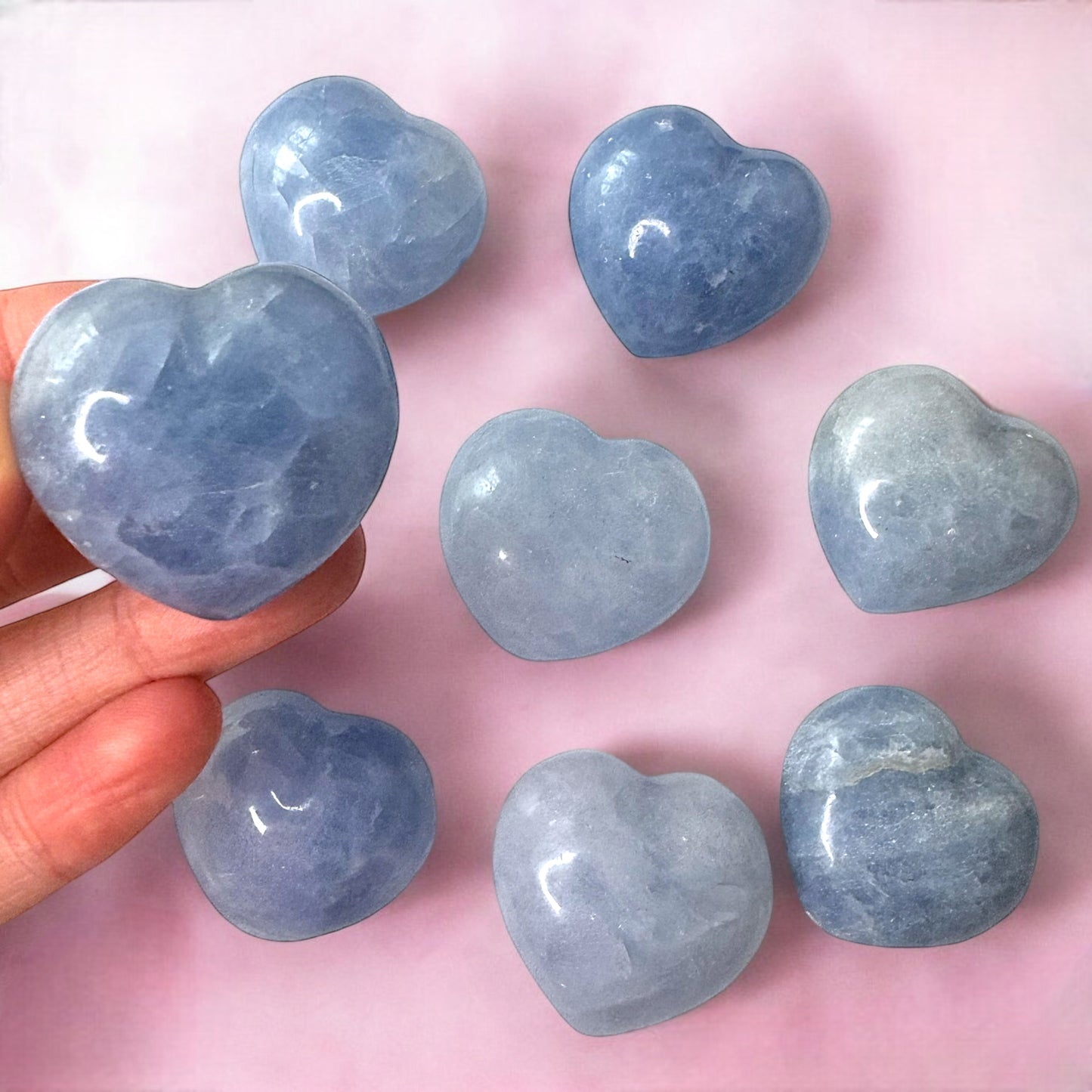 Blue Clacite Puffy Hearts | Intuitively Chosen