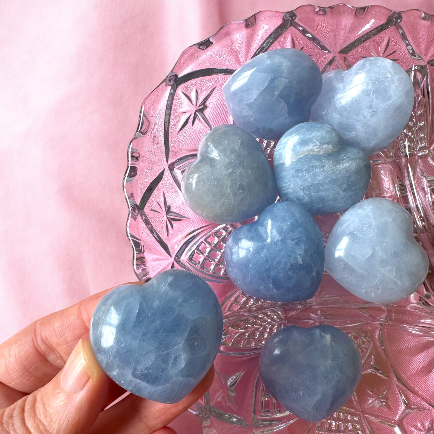 Blue Clacite Puffy Hearts | Intuitively Chosen