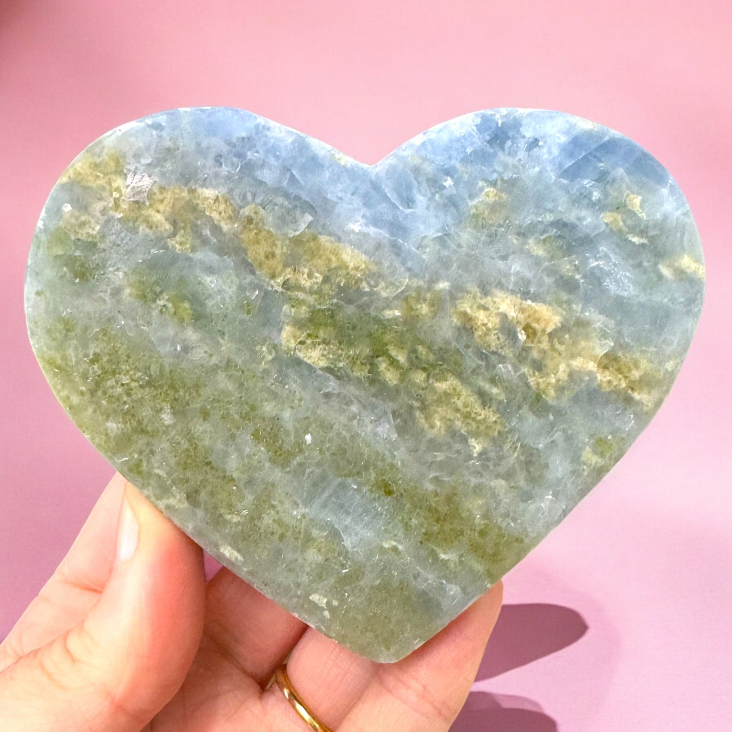 Blue Clacite and Peridot Heart