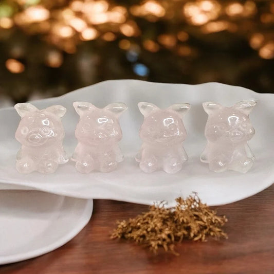 Rose Quartz Piglet Carvings