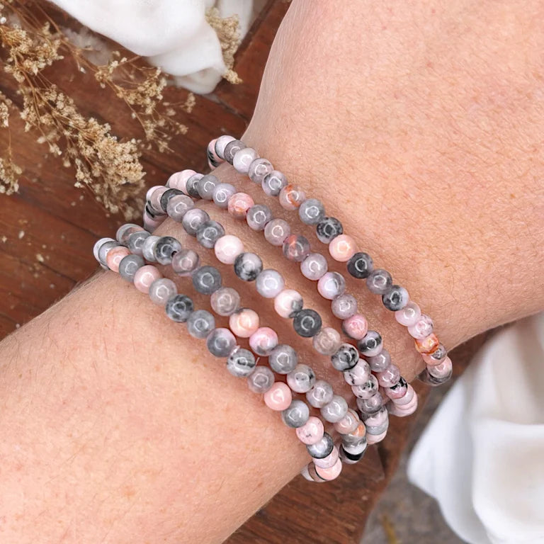 Pink Zebra Stone 4mm Bead Bracelet