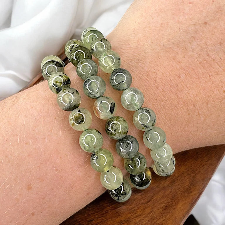 Prehnite and Epidote 8mm Bead Bracelets