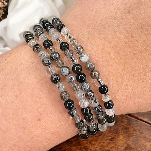 Tourmaline and Quartz 4mm Bead Bracelet