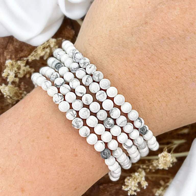 White Howlite 4mm Bead Bracelets