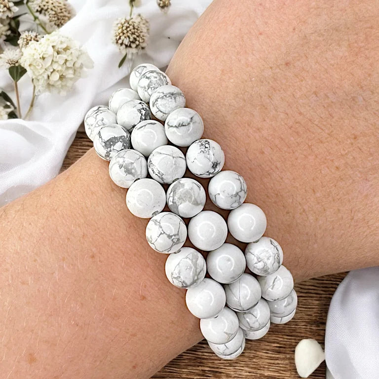 White Howlite 8mm Bead Bracelets