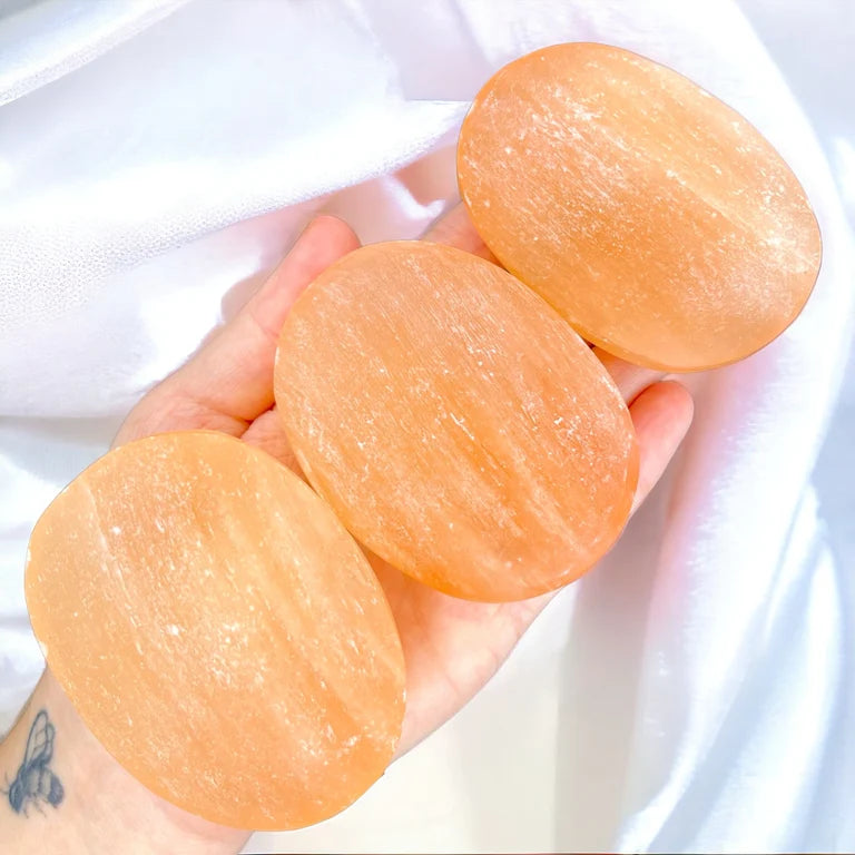 XL Orange Selenite Palmstones | Intuitively Chosen