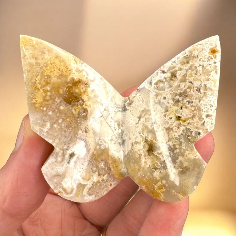 Yellow Crazy Lace Agate 3D Butterfly